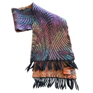 Missoni Sciarpe Scarf 100% Wool Made in Italy Multicolor Wavy Stripe Fringe Knit